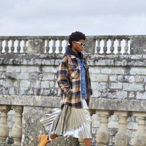 NWT CELINE Zippered Overshirt jacket In Checked Tweed navy/muschio wool 38